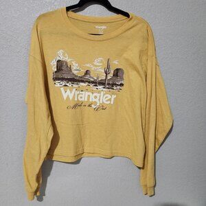 Wrangler Top Medium Yellow Graphic Long Sleeve Western Cottage Cabin